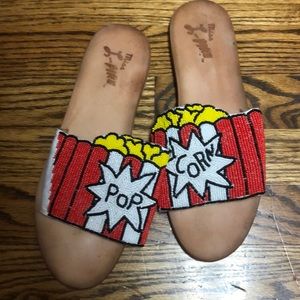 Miss L Fire Popcorn beaded slides, size 41, 9.5-10